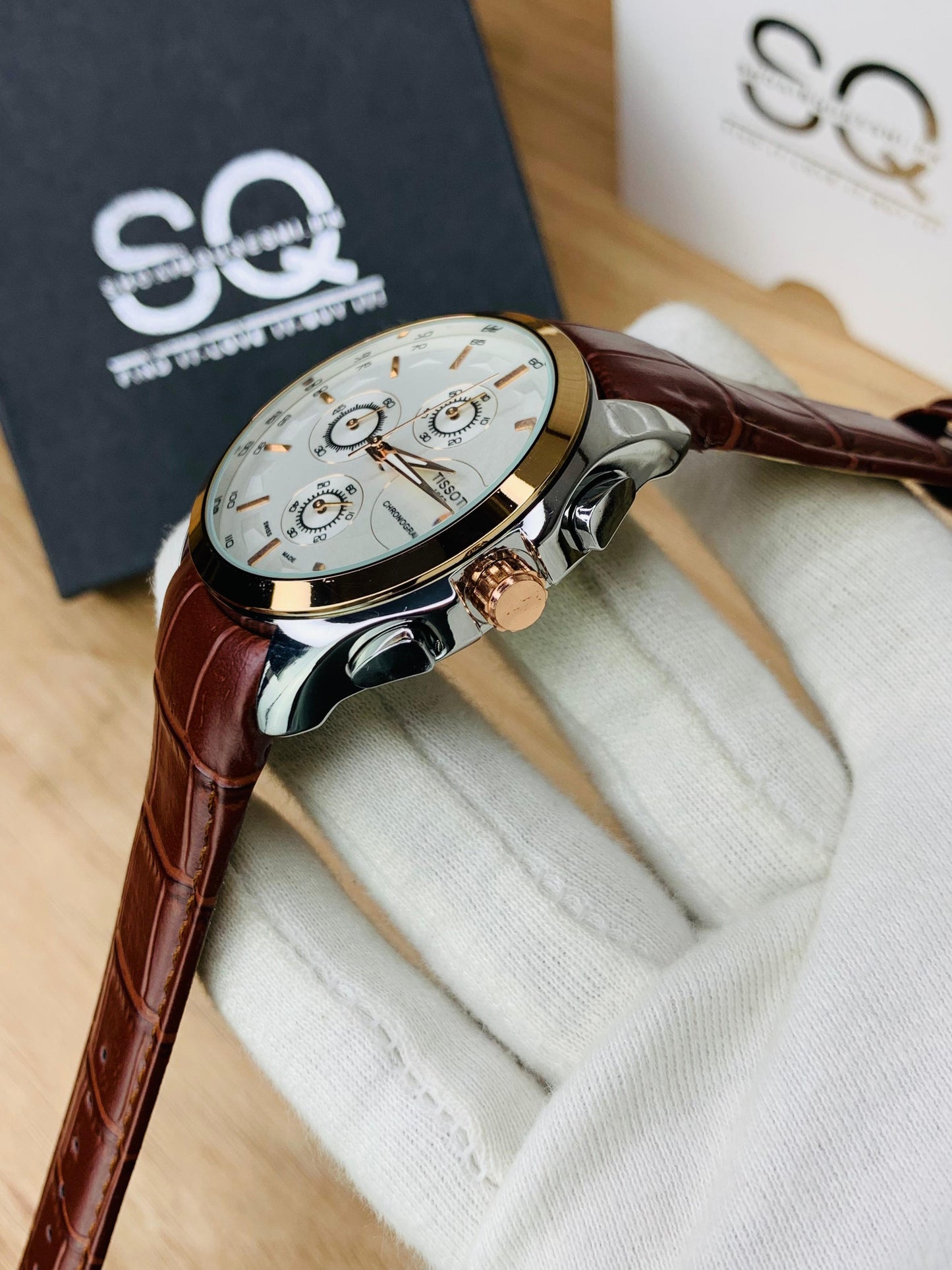 Chronograph Working Watch | Two Tone Brown